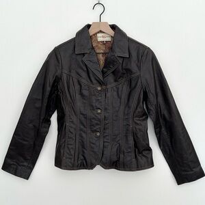 Wilsons Vintage Brown Leather Blazer Jacket Fitted 90s Western Moto Style Size:M